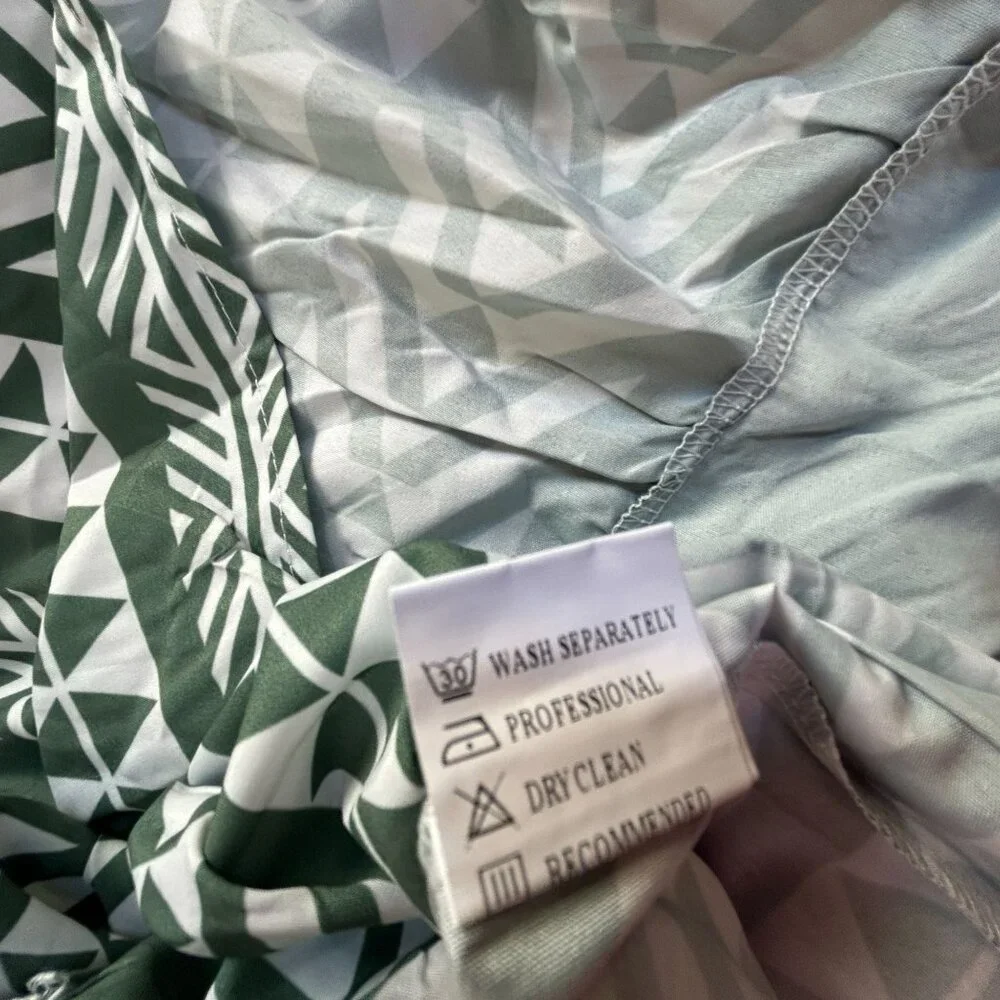 Misslook Womens Green & White Aztec Print 3/4 Sleeve Tiered Shift Dress Large - Picture 8 of 8